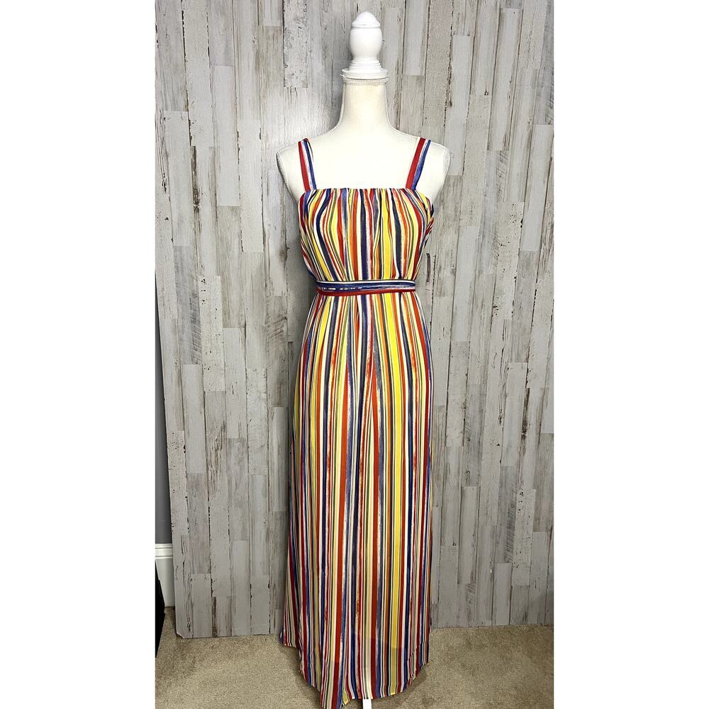 NWT Maggy London Women's Size 0 Striped Maxi Dress Multicolor‎ Sleeveless - Picture 2 of 6